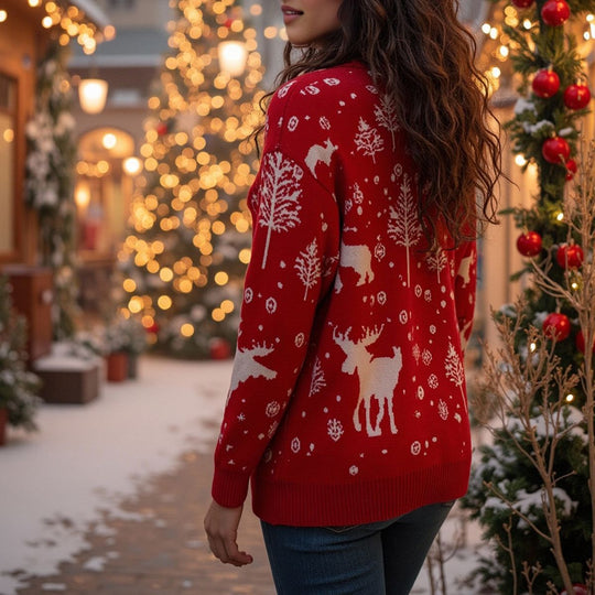 Damen Rollkragen Weihnachtspullover Mit Rentiermotiv