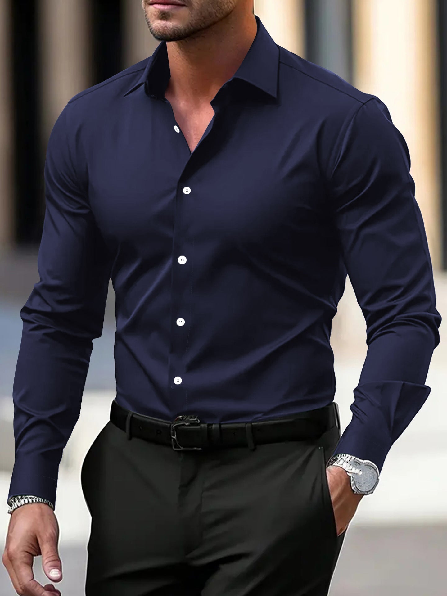 Herren Slim Fit Baumwollhemd Mit Atmungsaktivem Design