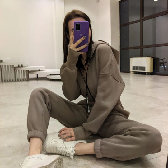 Damen Sportliches Hoodie Set Mit Reißverschluss