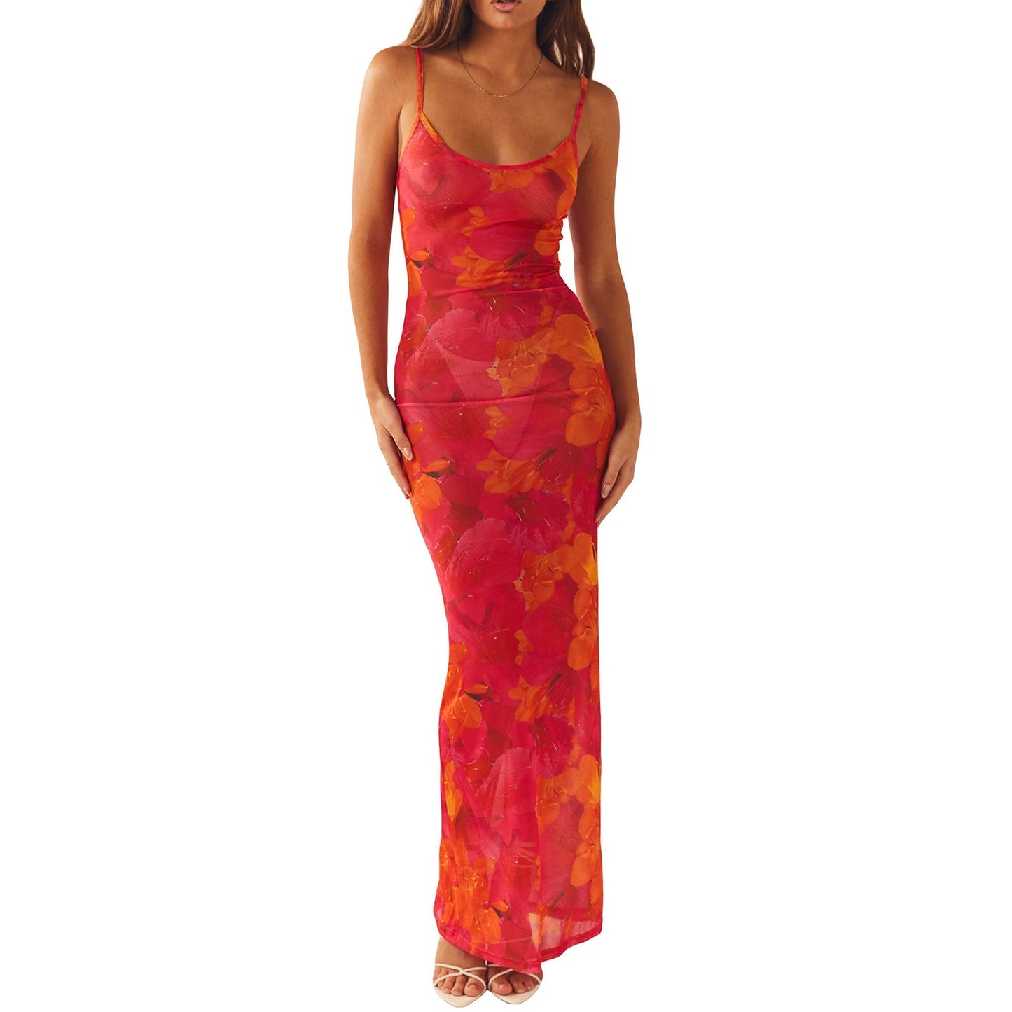 Damen Blumen Maxikleid Sommer Ärmellos Strandkleid