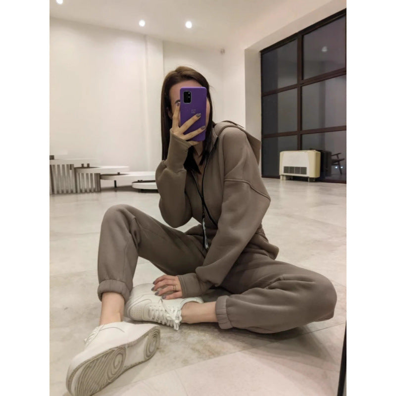Damen Sportliches Hoodie Set Mit Reißverschluss