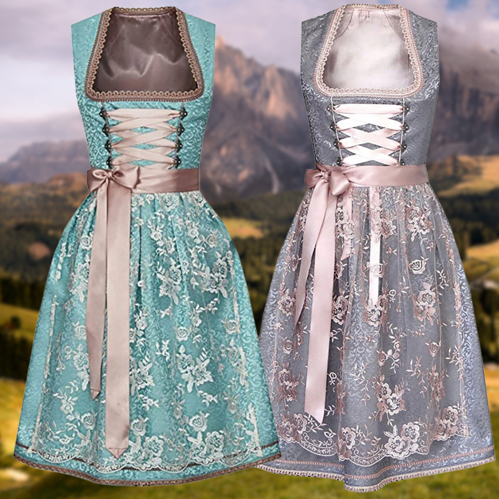 Damen Dirndl 3-teilig Mit Schürze Und Bluse