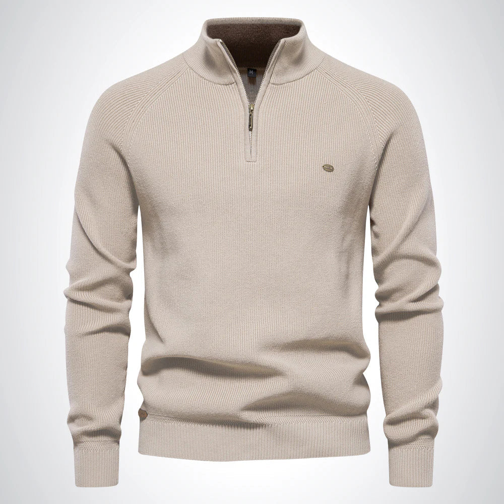 Herren Baumwollpullover Mit Reißverschluss Am Kragen