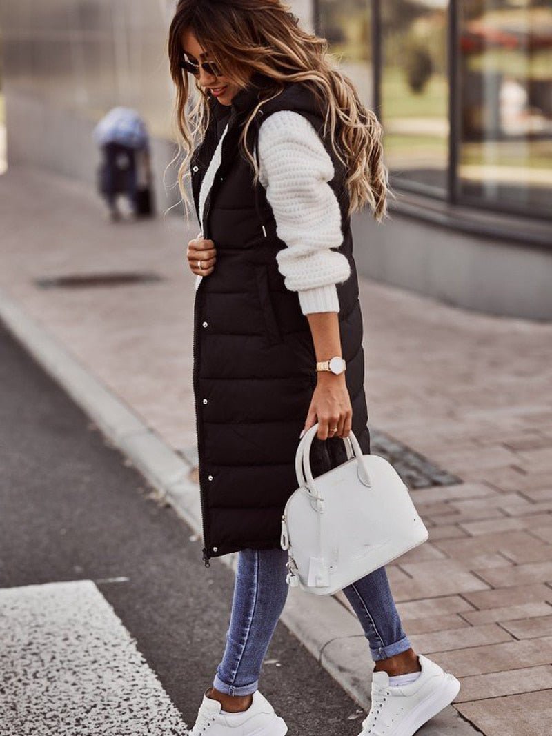 Damen Steppweste Knielang Mit Klassischem Design