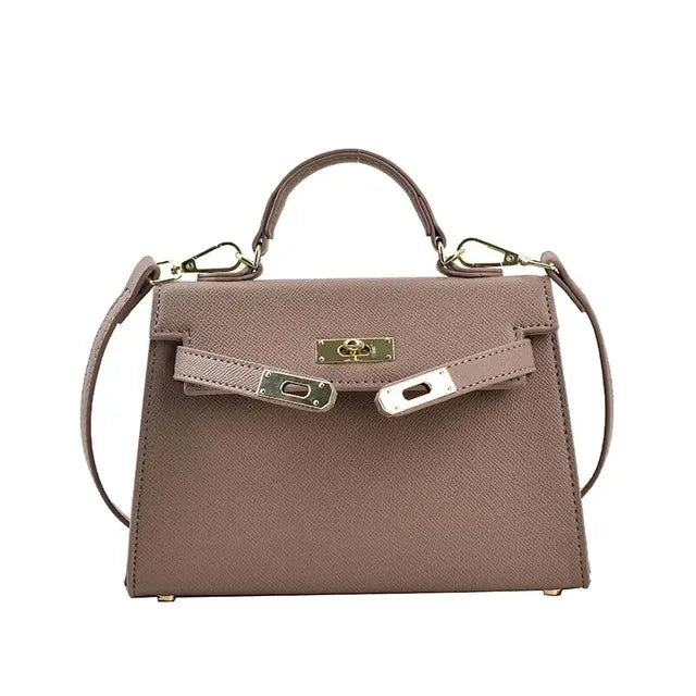 Strukturierte Mini-Schultertasche mit Drehverschluss für Damen