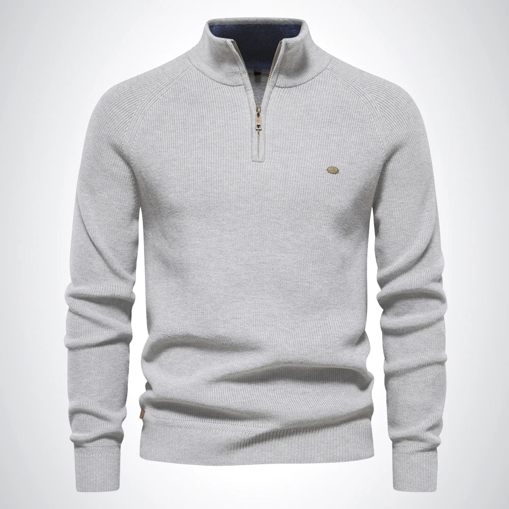 Herren Baumwollpullover Mit Reißverschluss Am Kragen