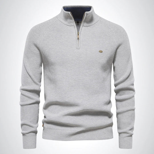 Herren Baumwollpullover Mit Reißverschluss Am Kragen