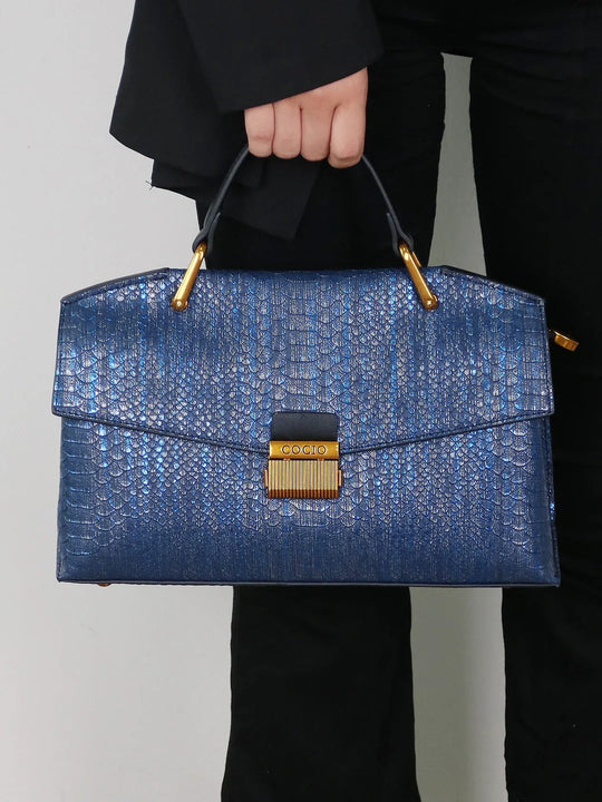 Glänzende Schlangenprint-Handtasche für Damen
