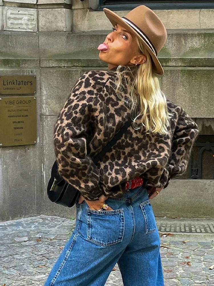 Damen Strickjacke Mit Leopardenmuster Und Modernem Schnitt