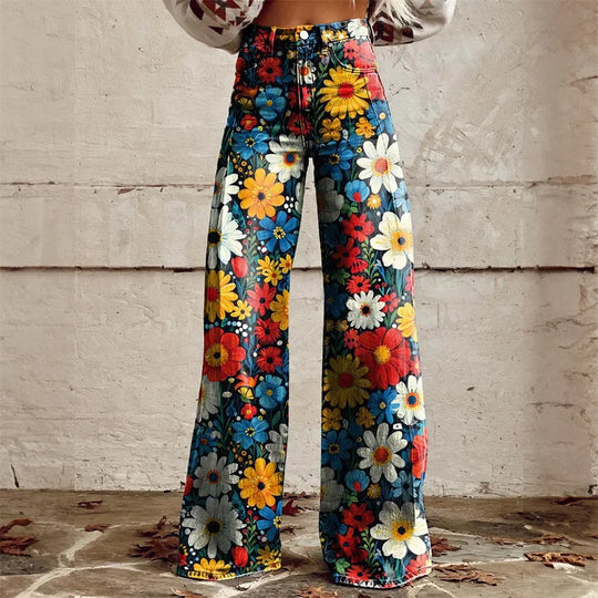 Damen Weitbein Jeans Mit Print Und Modernem Design