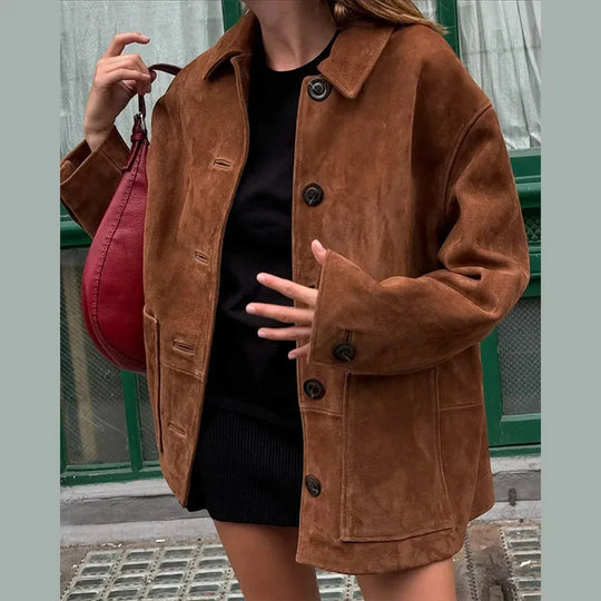 Damen Jacke In Wildlederoptik Mit Klassischem Schnitt