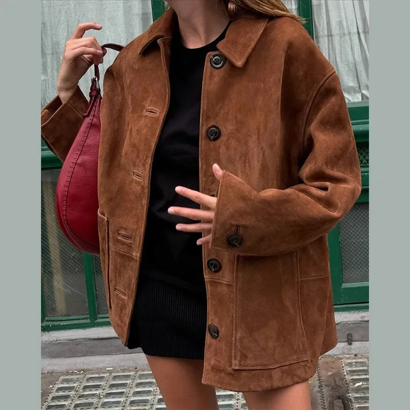 Damen Jacke In Wildlederoptik Mit Klassischem Schnitt