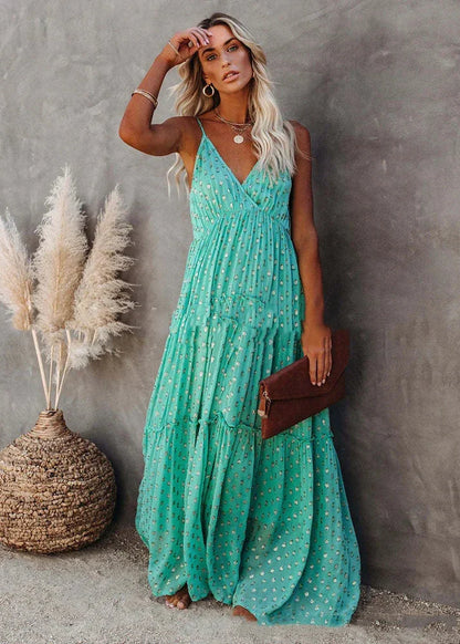 Boho-Chic Grünes Langes Sommerkleid