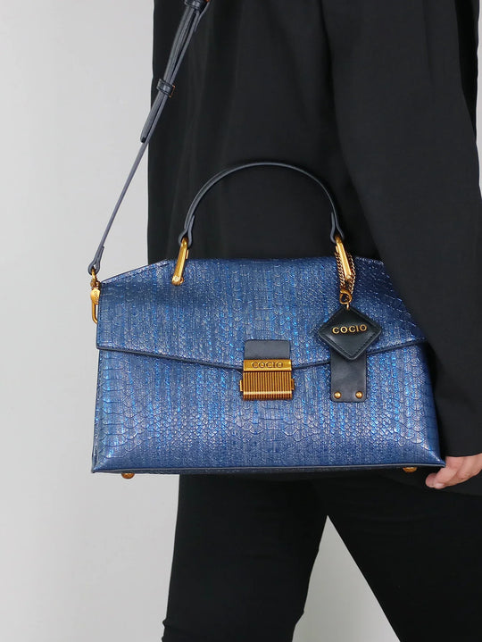 Glänzende Schlangenprint-Handtasche für Damen