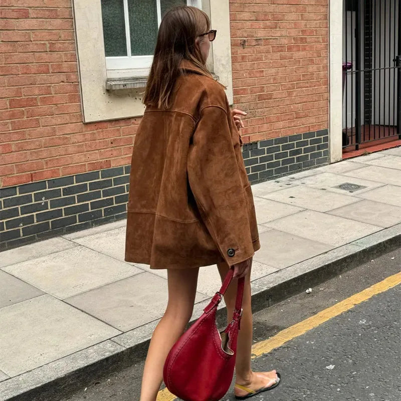 Damen Jacke In Wildlederoptik Mit Klassischem Schnitt