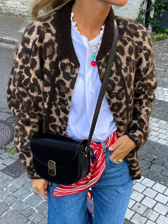 Damen Strickjacke Mit Leopardenmuster Und Modernem Schnitt
