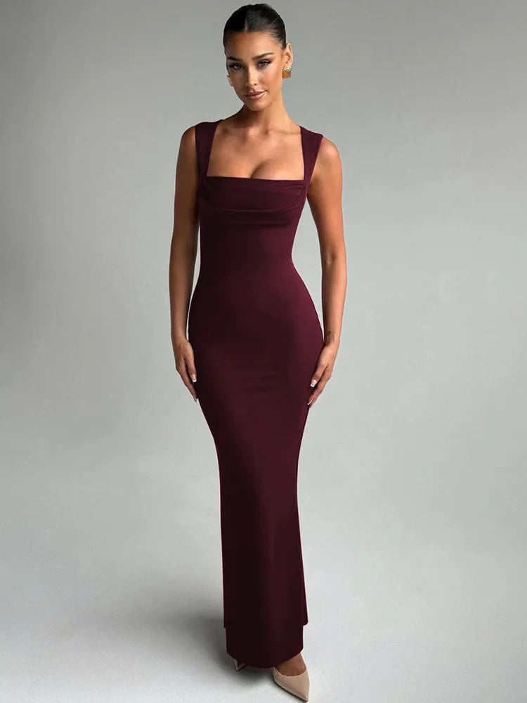 Maxikleid mit Quadrat-Ausschnitt und figurformendem Abendkleid