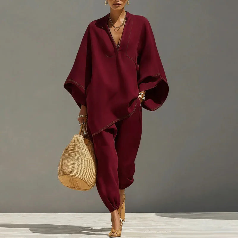 Sommerlicher Damen Zweiteiler mit weiter Silhouette im modernen Boho-Design