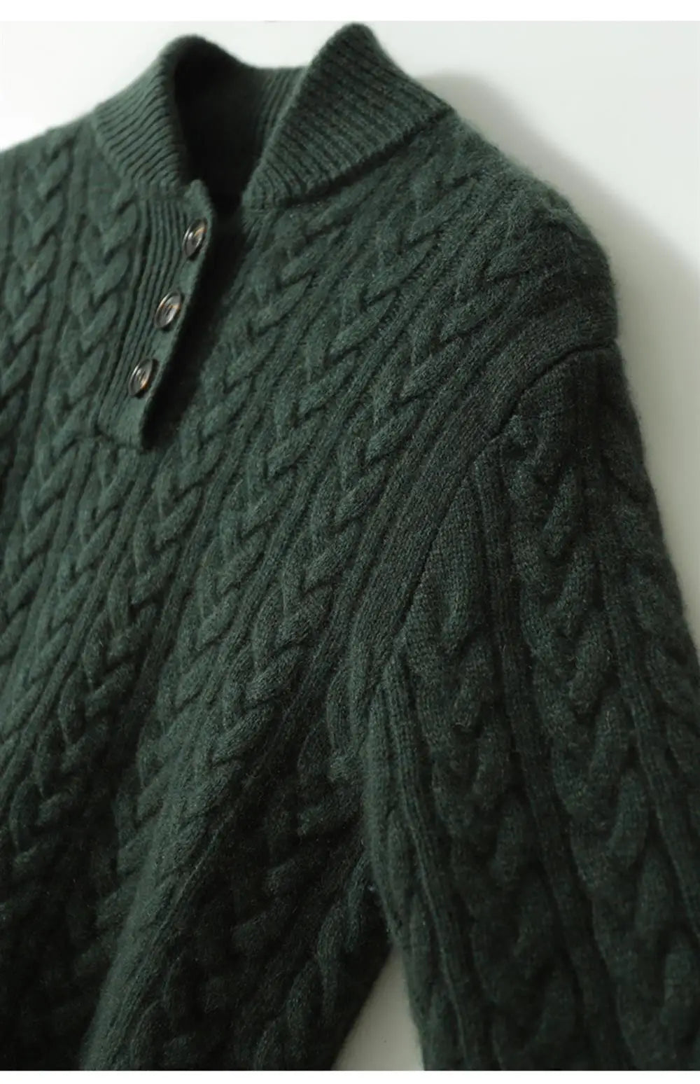 Damen Zopfmuster Pullover Mit Knopfleiste Und Stehkragen