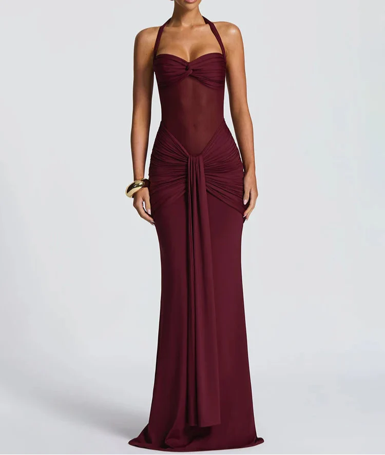 Halter gerafftes Bodycon Maxikleid formendes Abendkleid