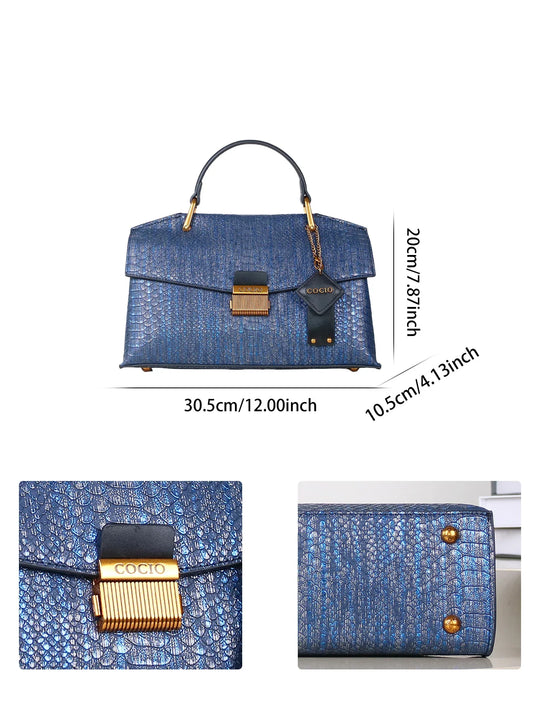 Glänzende Schlangenprint-Handtasche für Damen