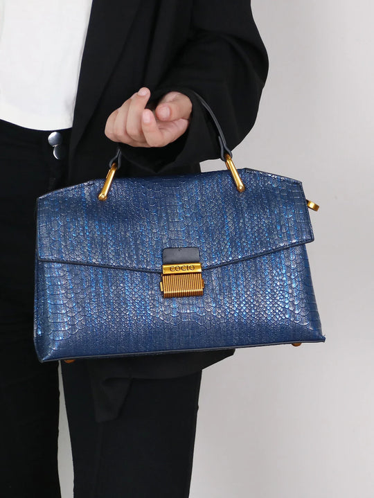 Glänzende Schlangenprint-Handtasche für Damen