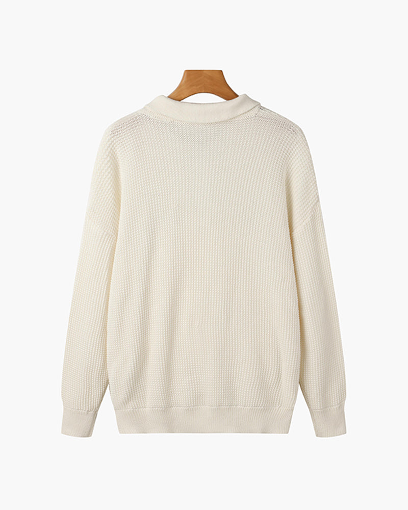 Herren Baumwoll-Strickpullover mit Halbzip in Seitenansicht