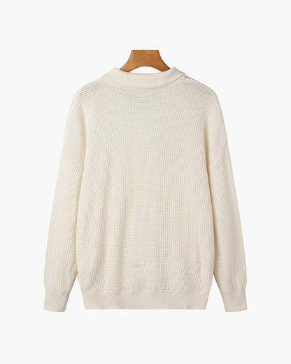 Herren Baumwoll-Strickpullover mit Halbzip in Seitenansicht