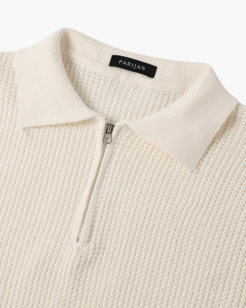 Detailansicht der Strickstruktur des Herren Pullovers aus Baumwolle