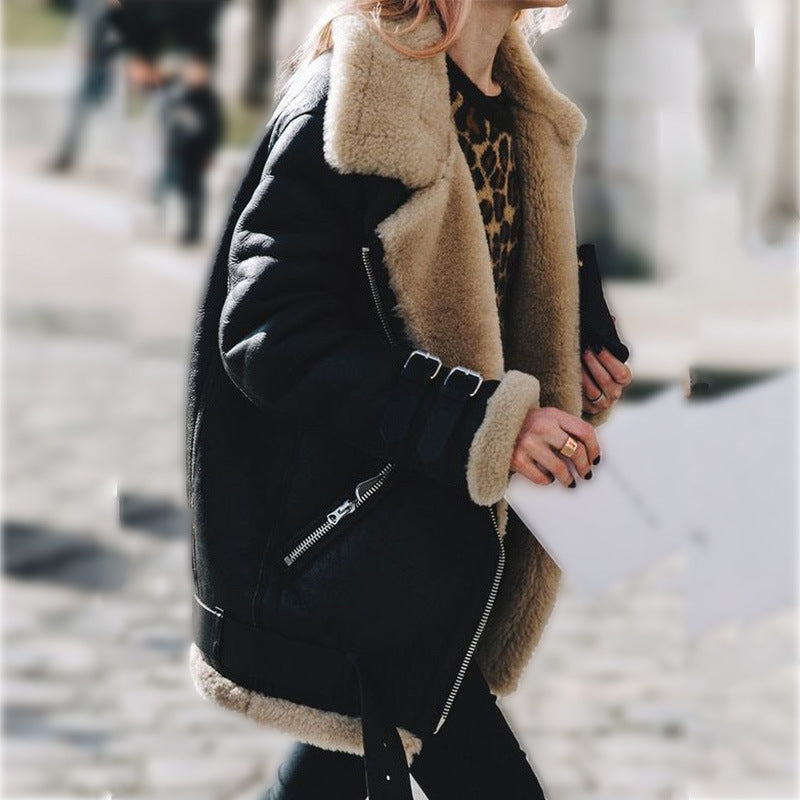 Damen Aviator Jacke Mit Kunstpelzfutter Und Schnallen