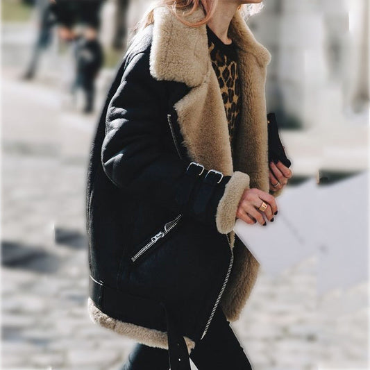 Damen Aviator Jacke Mit Kunstpelzfutter Und Schnallen