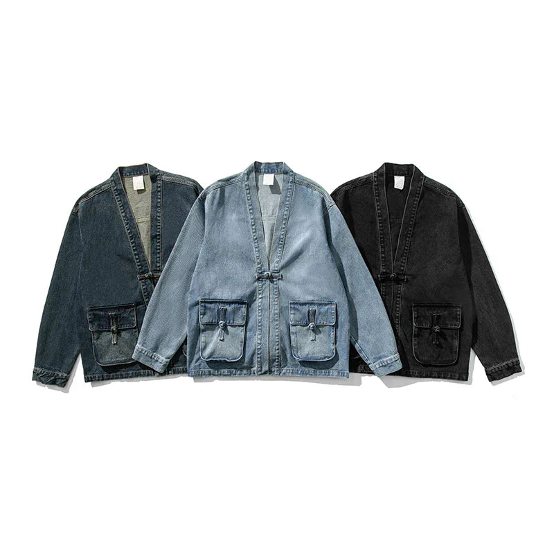Herren Denim Kimono Mit Vintage-Waschung