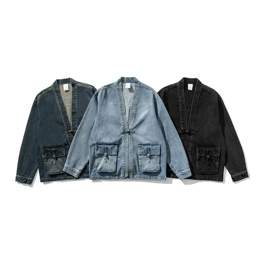Herren Denim Kimono Mit Vintage-Waschung