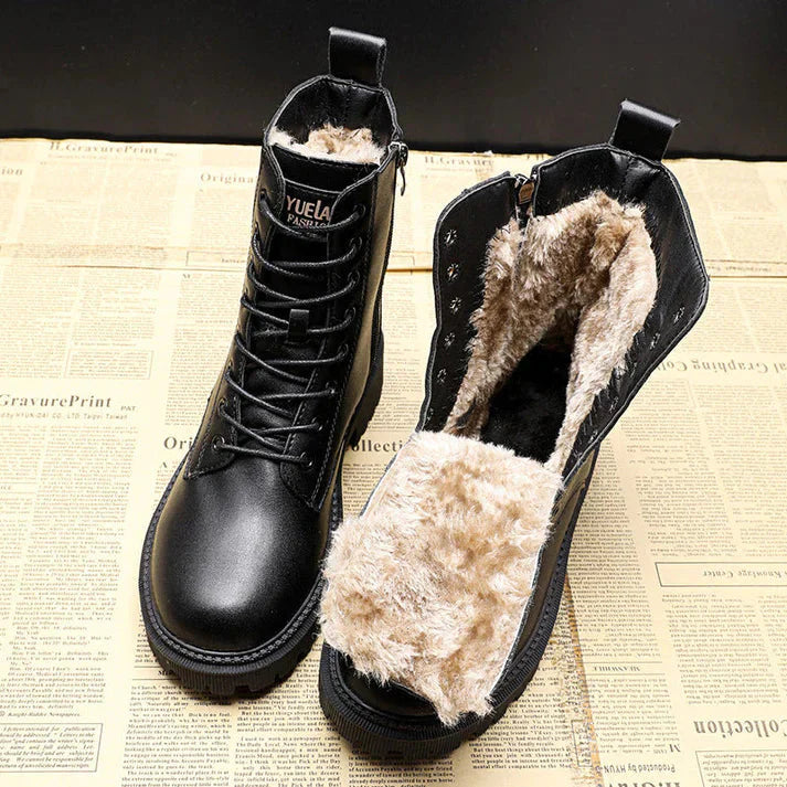 Schwarze Leder-Winterstiefel