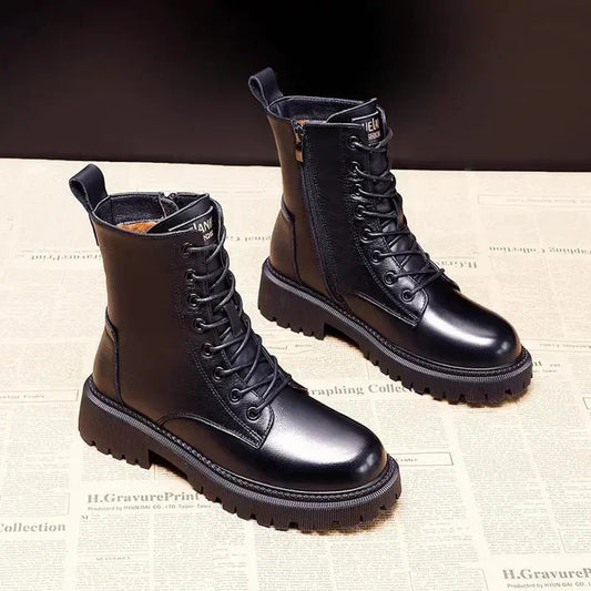 Schwarze Leder-Winterstiefel