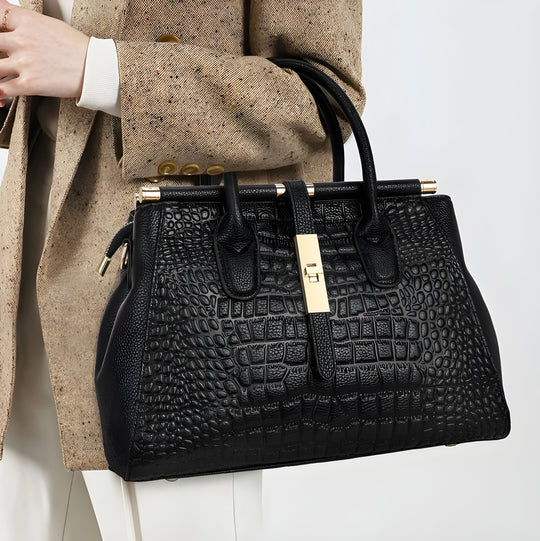Strukturierte Handtasche mit Krokoprägung für Damen