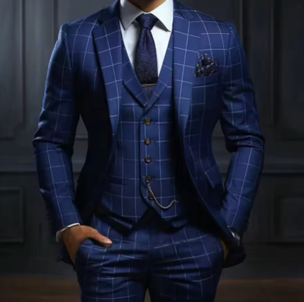 Herren Anzug Mit Schmalem Schnitt Und Kariertem Design