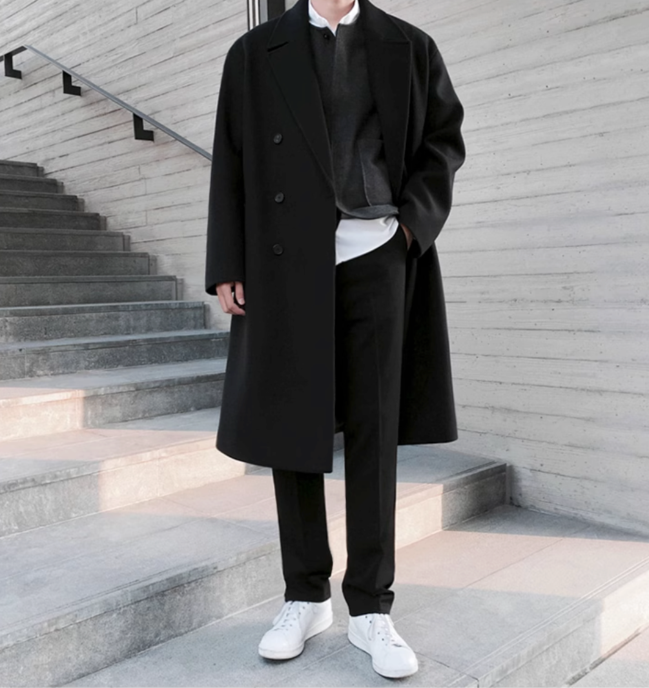 Herren Oversize Mantel Mit Doppelreihiger Knopfleiste