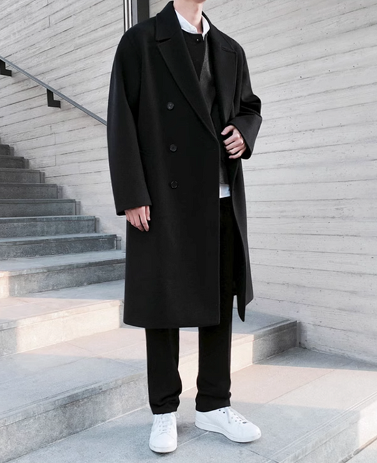 Herren Oversize Mantel Mit Doppelreihiger Knopfleiste