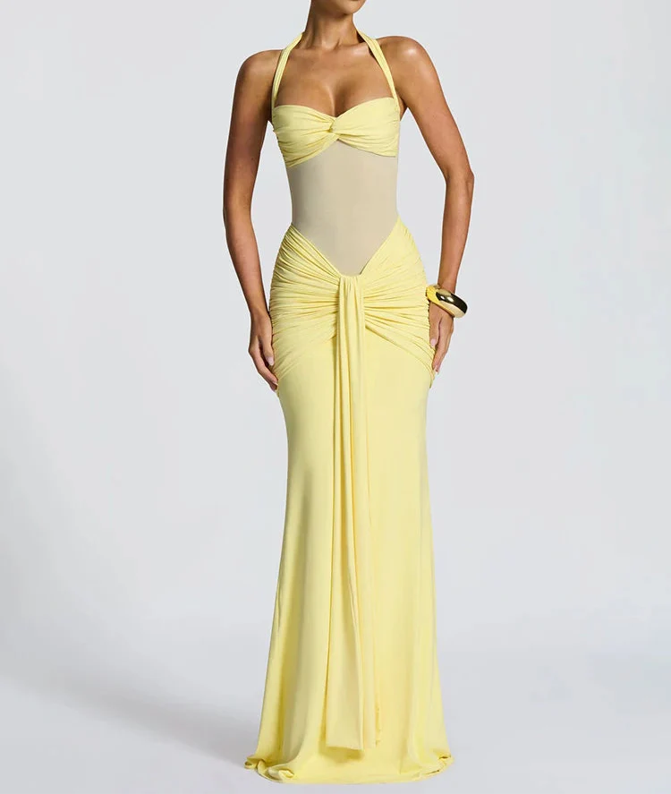 Halter gerafftes Bodycon Maxikleid formendes Abendkleid