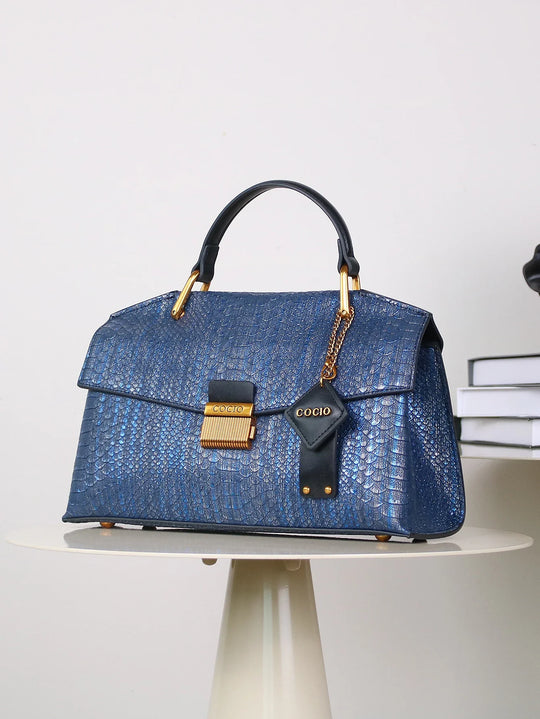 Glänzende Schlangenprint-Handtasche für Damen