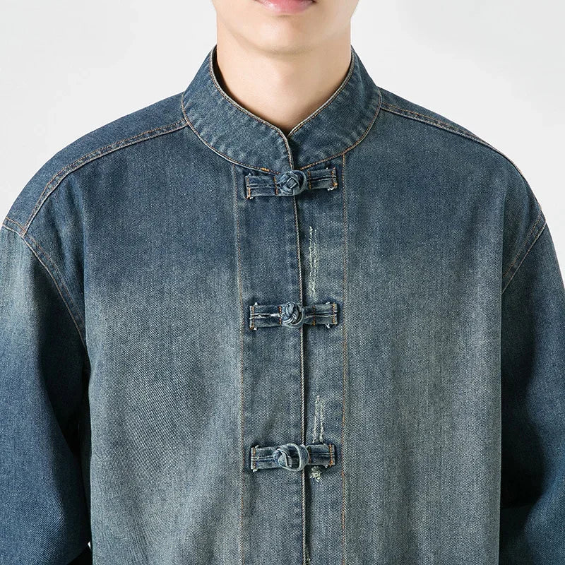 Herren Denim Shirt Im Washed Look Mit Modernem Schnitt