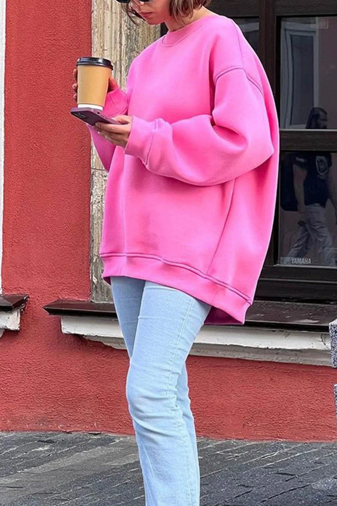Damen Oversize Sweatshirt Mit Rundhalsausschnitt