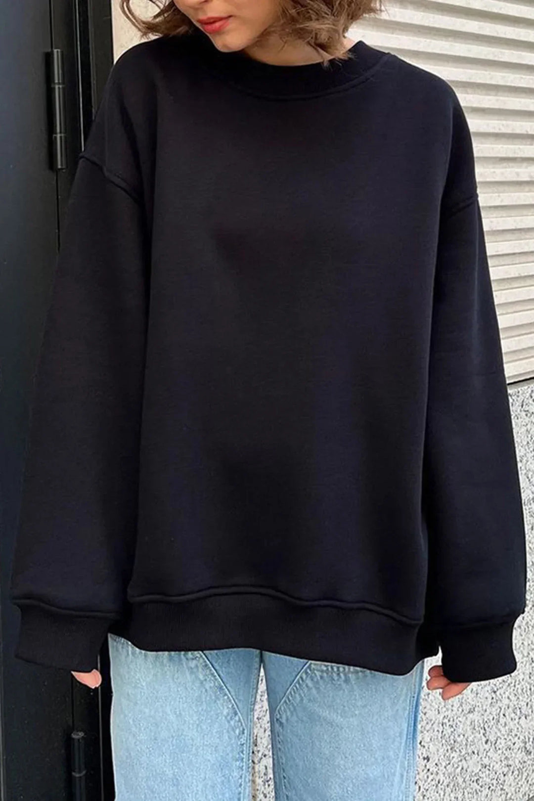 Damen Oversize Sweatshirt Mit Rundhalsausschnitt