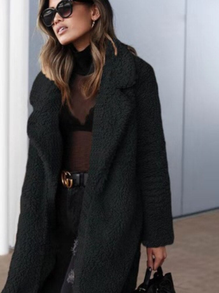 Damen Teddy Wintermantel Lang Mit Wärmendem Design