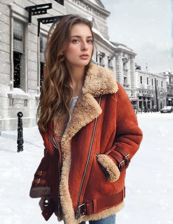 Damen Aviator Jacke Mit Kunstpelzfutter Und Schnallen