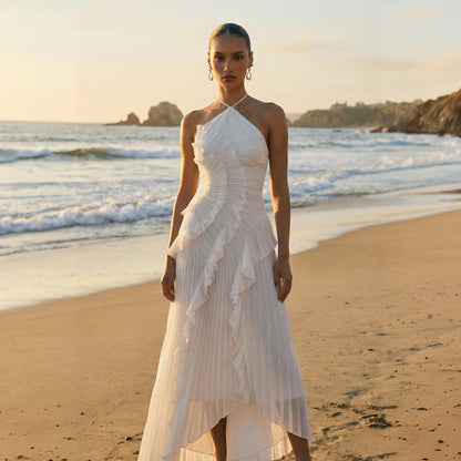 Tea Rose Weißes Midikleid mit Falten für Damen