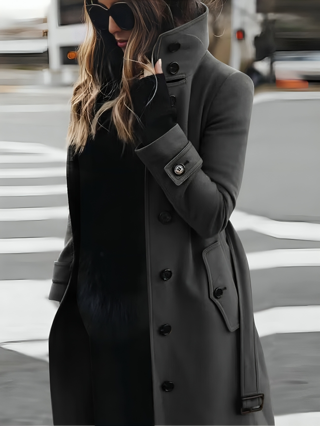 Damen Wintermantel Mit Gürtel Und Hohem Kragen