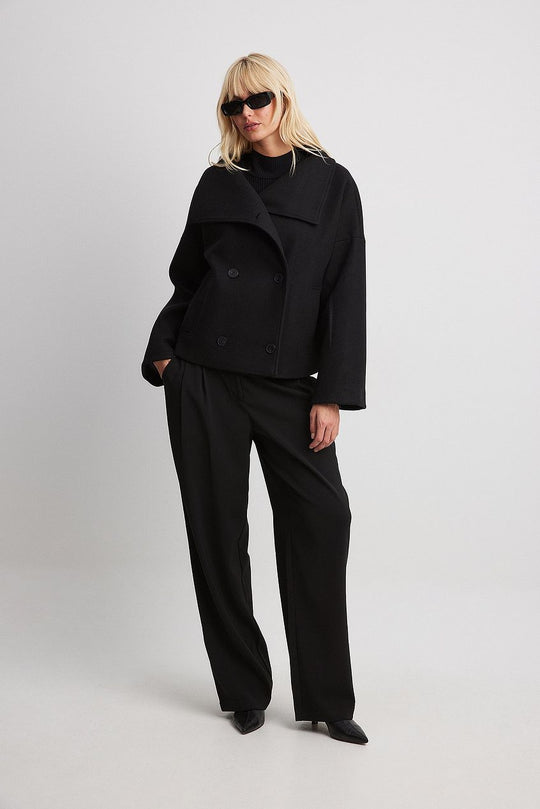 Damen Kurze Wolljacke Mit Doppelknopfleiste