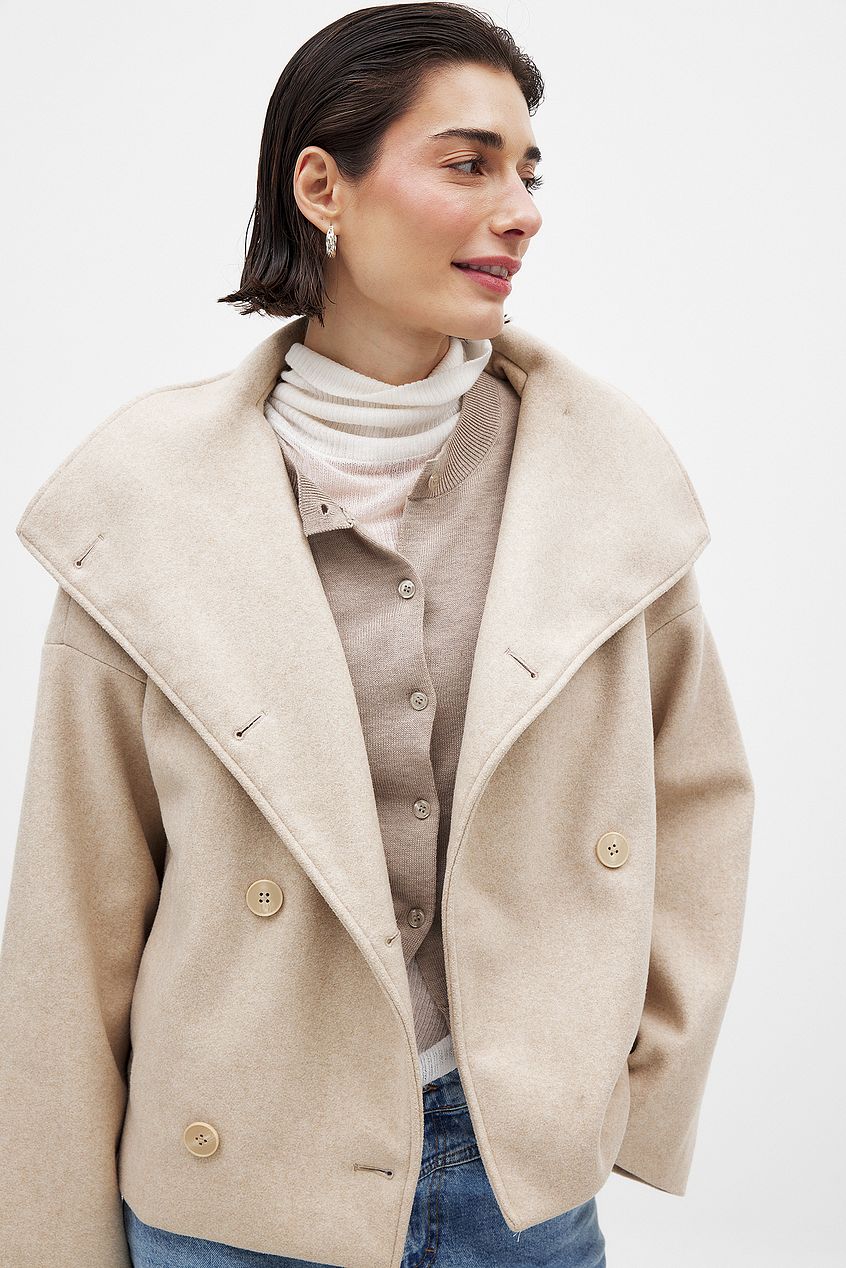 Damen Kurze Wolljacke Mit Doppelknopfleiste
